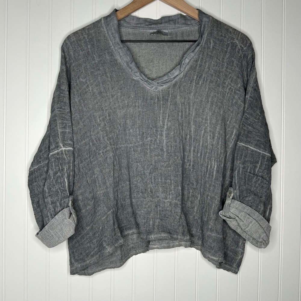 Suzy D London Virginia Womens Top S Gray Linen Cotton Oversized Made Italy